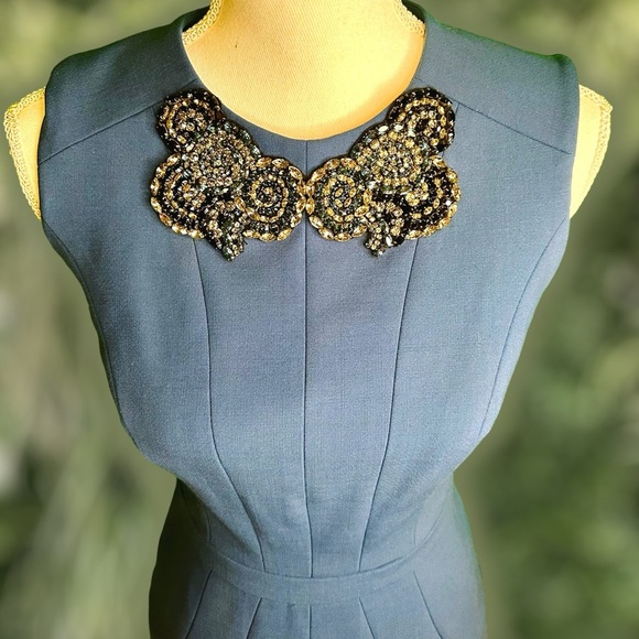 RARE Vintage Jason Wu Pre-Fall 2011 Teal Midi Dress w/ Jeweled Collar Size 4 - Picture 6 of 16